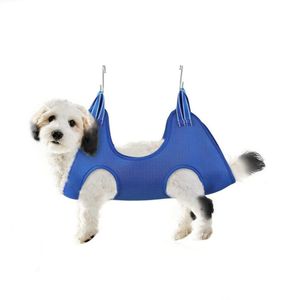 Hundepflege-Hängematte Haustierpflege-Schlingen-Helfer mit 2 Haken Atmungsaktives Pflegegeschirr zum Aufhängen  S 44*69cm (blau)