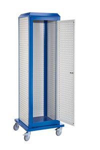 Tool-Tower, BxTxH 700x700x2175 mm, mobil, 3 Lochplatten, 1 Tür, RAL 5010/7035