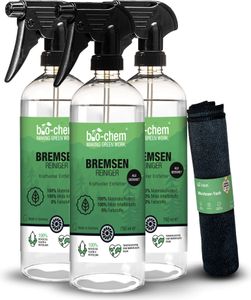 bio-chem Bremsenreiniger Spray - 3X 750 ml + Tuch - für Auto, Motorrad und Fahrrad I Leistungsstarker Entfetter für Scheibenbremsen I Geeignet als Ketten-Reiniger, Motorreiniger und Fettlöser