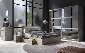 Komplett Schlafzimmer Togo 5-teilig in Eiche Wellington mit Bett 180 cm