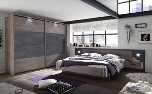 Schlafzimmer Komplett Set Bett 180 Kleiderschrank 270 Eiche Beton braun grau LED