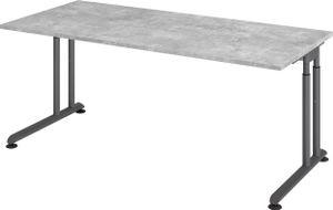 bümö höhenverstellbarer Schreibtisch Z-Serie 180x80 cm in Beton, Gestell in Graphit - großer PC Tisch für's Büro manuell höhenverstellbar,