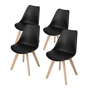 IPOTIUS 4 x Židle do obývacího pokoje Židle do jídelny Kancelářská židle s masivní bukovou nohou, Retro design Čalouněná židle Kuchyňská židle dřevo, černá