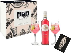 Sarti Rosa Geschenkset 1x Sarti Rosa Aperitif Italia 0,7L (14% Vol) + 2x Sarti Stielglas Ballon Gläser- [Enthält Sulfite]