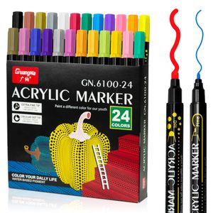 24 Farbige Acryl Marker Stifte Set, Dual Tip Stifte Acrylstifte Marker Pens Acryl Stein Stift Wasserdichte Doppelte Spitze Stein Malerei Multi Mark St