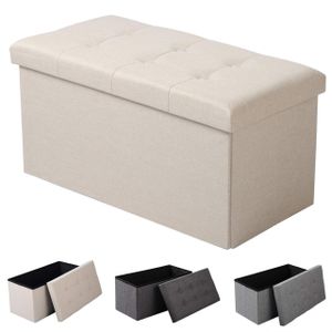 WOLTU Sedacia stolička s úložným priestorom lavica skladací úložný box, odnímateľné veko, čalúnený sedák z ľanu, krémovo biela