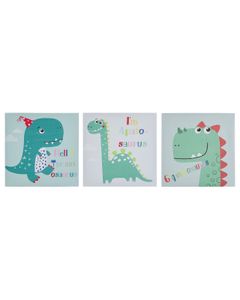 BELIANI Canvas im 3er Set Bunt 30 x 30 cm Dinosaurier-Motiv Leinwandbild Grün und Weiß Kinderzimmer Modern Stilvoll Trendig