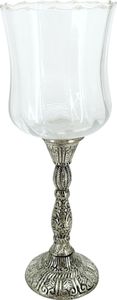 Glas Windlicht auf Metall Standfuß silber schwarz 10 x 29cm Kerzenständer Teelichtglas Kerzenhalter