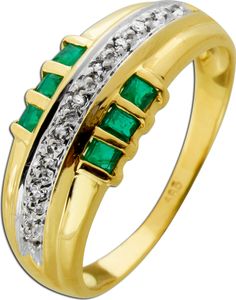 Smaragd Ring Gold 585 14K grüne Edelsteine Diamanten 0.06ct 19