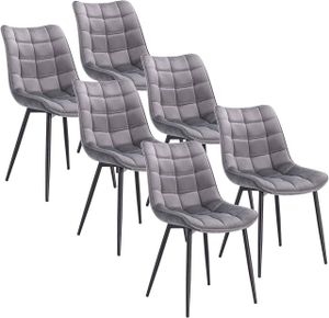 WOLTU 6 x stoličky do jedálne Sada 6 stoličiek do jedálne Kuchynská stolička Čalúnená dizajnová stolička s operadlom, so zamatovým sedadlom, kovový rám, svetlo sivá