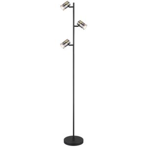 Globo Lighting Stehleuchte Metall schwarz matt, Glas rauchfarben, klar verlaufend, Metall messingfarben matt, Kabel PVC Schwarz, Fußtrittschalter im Kabel, ø: 230mm, H: 1540mm, Kabellänge 1800mm, exkl. 3x GU10 8W 230V