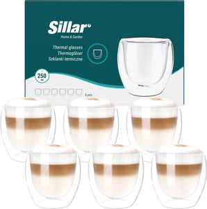 Sillar Sklenice na nápoje Sklenice na kávu Sklenice na čaj Termo sklenice s dvojitým dnem na kávu a čaj 6x 250 ml