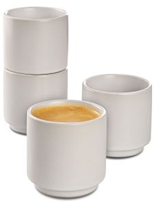 Espressotassen Schwarz 4er Set aus Keramik - Stapelbares Design - Dickwandig - Spülmaschinenfest - 70 ml