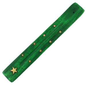 Räucherstäbchenhalter - goldene Sterne - Holz Stern grün