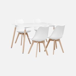 sweeek - Rechteckiger Esstisch + Stühle - HEDVIG - Weiß