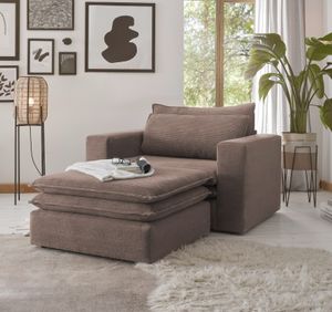Loveseat Sessel Set "Pesaro" in braun Cord Couch Loungesessel inklusive Hocker