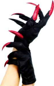 Schwarze Handschuhe rote Fingernägel Fasching Hexe Halloween schwarz