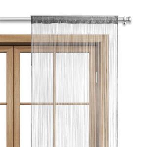 WOMETO Fadenvorhang Türvorhang Fäden 90x245 cm grau - Stangendurchzug kürzbar waschbar uni einfarbig in vielen bunten Farben