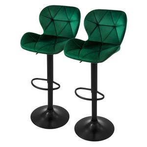 ML-Design sada 2 barových židlí otočných o 360°, 59-79 cm, zelená, ze sametu