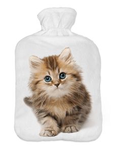 Wärmflasche mit Pullover Bezug 2 Liter Bettflasche mit schönen Fleece-Druck Bezug Gummi Wärmflasche mit Deckel Katze [092]