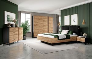 Schlafzimmer-set DECO Schrank+ Kommode+ Bett + Nachttische eiche craft gold/ anthrazit