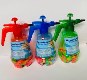 Wasserbomben-Füllflasche incl. 100 Ballons, Wasserballonpumpe, 1 Stück, farblich sortiert – keine Farbauswahl möglich