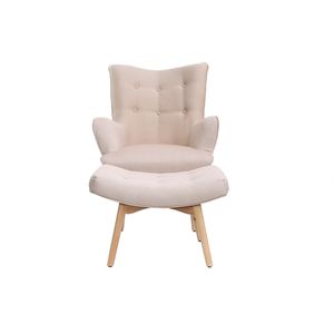 Miliboo - Design-Sessel skandinavisch und Fußablage Rosa und helles Holz BRISTOL