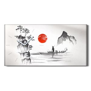 Wohnzimmer-Bild Leinwand Uhr 60x30 Traditionelle japanische Kunst Malerei - weiße Hände