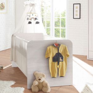 Babybett im Landhaus Design LUND-78 in Pinie weiß Nb., B/H/T: ca. 144/80/82 cm
