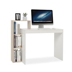 Mondeer Schreibtisch, Computertisch, mit Ablagefach, Weiß+Natur