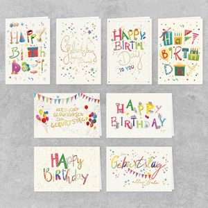 PremiumLine Geburtstagskarten Set mit Umschlag, 8 Stück | nachhaltiges Papier, Blanko | Klappkarte, farblich passender Umschlag | Naturkarton Glückwunschkarten Happy Birthday