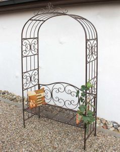 DanDiBo Rosenbogen mit Sitzbank Metall Stabil 120 cm Breit 120852 Rankgitter Bank Spalier Pergola