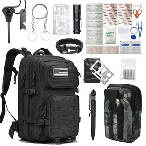 65 In 1 Camping Survival Kit mit 45L Militärischer Taktischer Rucksack, Outdoor Angelrucksack Abenteuer Notfalltasche für Männer