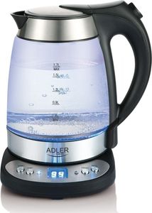 Virdulys Wasserkocher Adler AD 1247 Mit elektronischer Steuerung, Glas, Nerudijantis plienas/Juodas, 2600 W, 1,7 L (AD 1247)