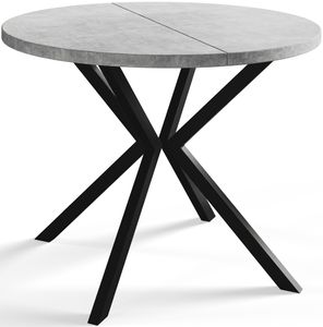 Kulatý jídelní stůl LOFT LITE, průměr rozkládacího stolu: 90 cm/170 cm, barva stolu v obývacím pokoji: světle šedá, s kovovými nohami v černé barvě
