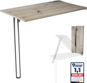 Wandklapptisch mit Tischbein Schreibtisch Tischplatte 80x50 cm in Eiche astig Klapptisch Esstisch Küchentisch für die Wand stabiler Bartisch Wandtisch