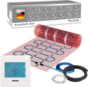 VILSTEIN Elektrische Fußbodenheizung für Fliesen Laminat und mehr I Komplett-Set I TWIN Technologie Heizsystem I Fußboden Heizmatte 150W/m² I 4.0x0.5m - 2 qm