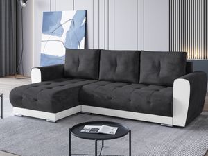 BroMARKT Ecksofa DOMI mit Schlaffunktion Bettkasten Kissen Couch Sofa L-Form, Dunkelgrau