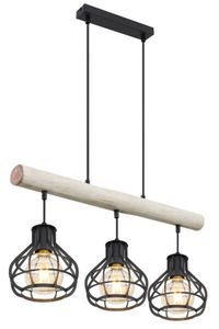 Globo Lighting Hängeleuchte Metall, Holz, Metall, Kabel PVC Schwarz, LxBxH: 660x180x1200mm, exkl. 3x E27 40W 230V