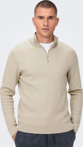 ONLY & SONS Feiner Strickpullover mit Reißverschluss Rundkragen Größe: XXL