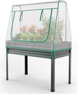 COSTWAY 3in1 Hochbeet Gewächshaus mit Abdeckung, Spalier, Rolltür & Ablauflöchern, Pflanzkasten Pflanzbeet für hängende Körbe 115x60x150cm