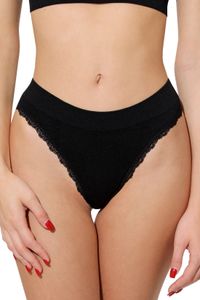 Yenita® String-Tanga mit Spitze Ribbed Collection L schwarz