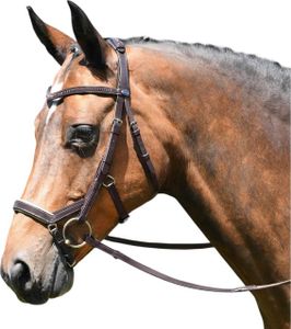BUSSE Snaffle Feeling Kožená uzda s otěžami Hnedá (strieborná s kamienkami)