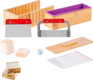 VEVOR Zestaw do robienia mydła 1301 ml, silikonowy zestaw do robienia mydła, zestaw do robienia mydła DIY, prostokątna silikonowa forma do mydła z bambusowym pudełkiem 278 x 142 x 93 mm
