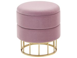 BELIANI Pouf Rosa/Gold 42 cm Höhe mit Stauraum Samtstoff goldener Unterteil runde Form Wohnzimmer Schlafzimmer Flur Modern