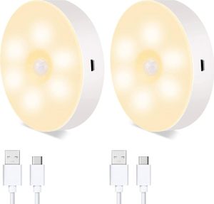 Nočné svetlo LED s detektorom pohybu | USB dobíjacie nočné svetlo s magnetom do spálne, na schodisko, do garáže, do šatníka | Teplá biela | 2 kusy