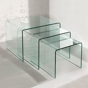 cagü: 3er Set Design Glas-Beistelltisch Beistelltische [MAYFAIR] Glas transparent 60cm / 50cm / 40cm