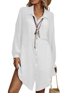 Damen Langarm V-Ausschnitt Unregelmäßig Bluse Business Button Shirts Lässig Loses Hemd  Weiss,Größe:2Xl