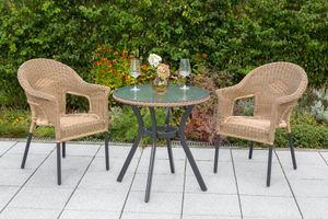 Merxx Gartenmöbelset "Ravenna" 3tlg. mit Tisch Ø 70 cm - Aluminiumgestell Graphit mit Kunststoffgeflecht Natur