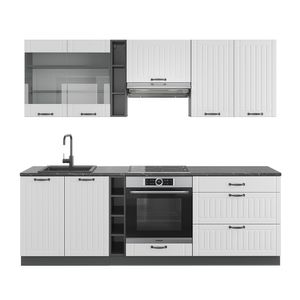Vicco Küchenzeile Fame-Line, 235 cm ohne Arbeitsplatte, Weiß Landhaus/Anthrazit
